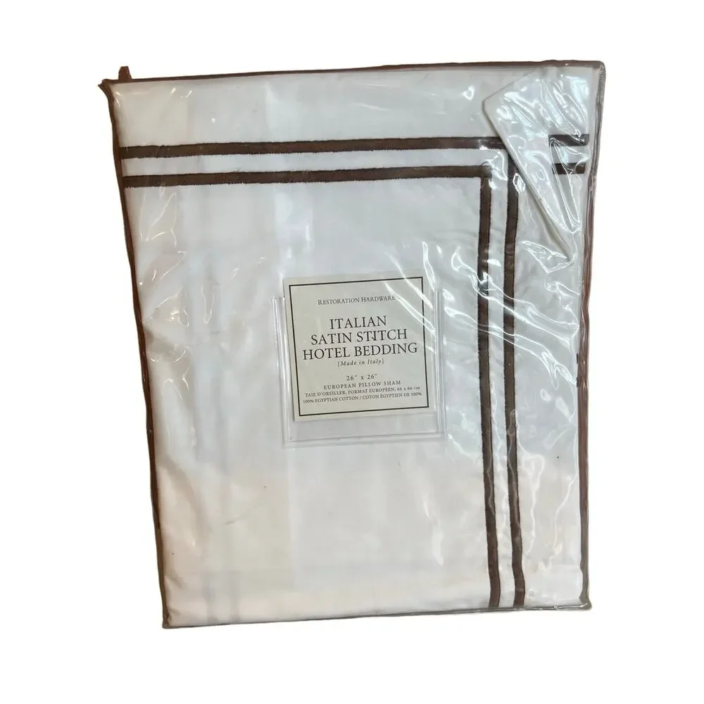 Restoration Hardware RH Italian Satin Stitch Hotel Bedding Euro Shams White